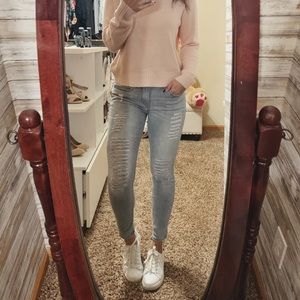 Express Light Gray Ripped Mid-rise Skinny Jeans - Size 4s